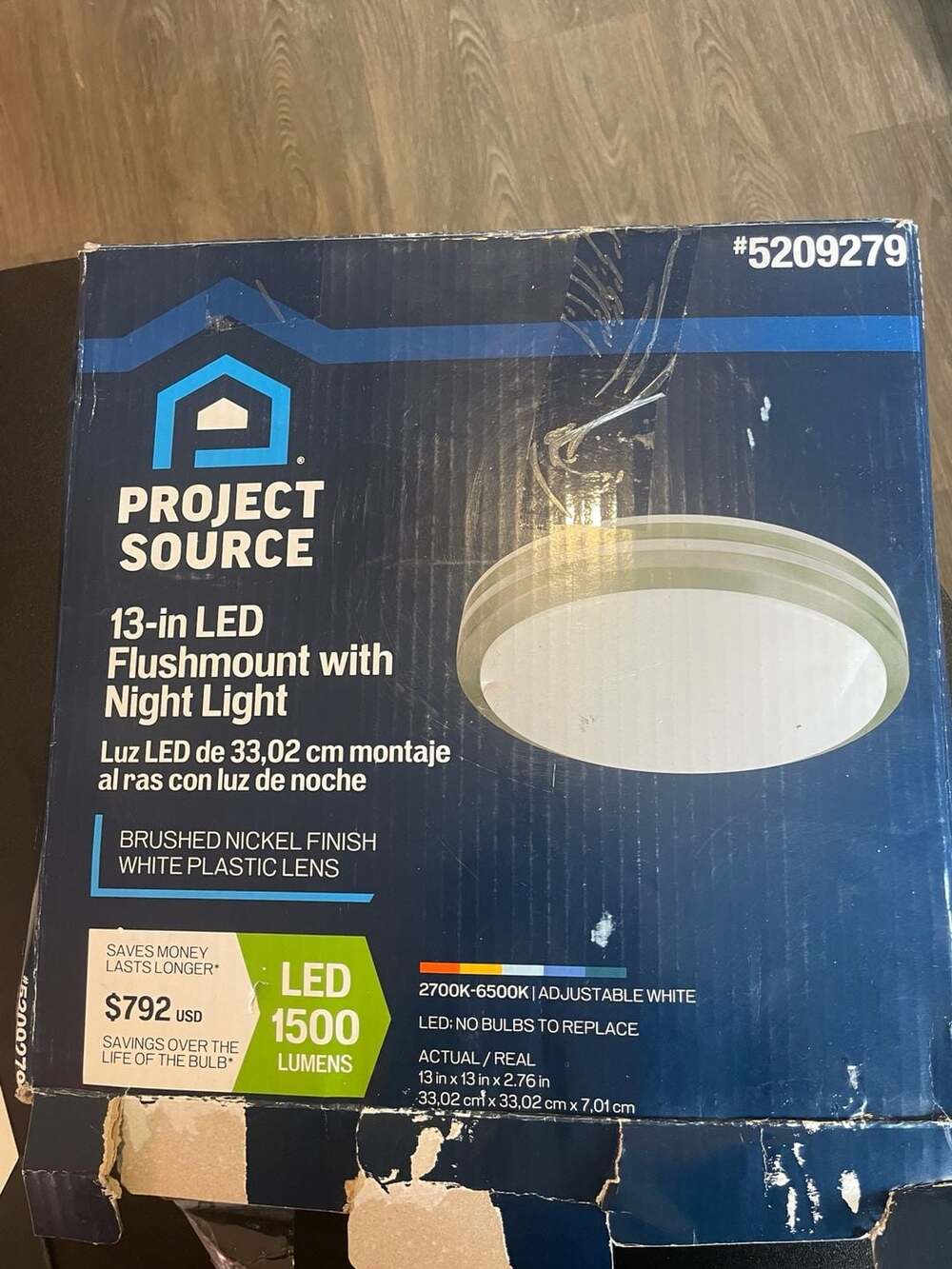Project Source 13-in LED Flushmount Light with Night Light #5209279